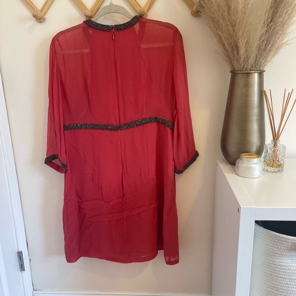 Coral French Connection cocktail dress with jeweled collar, size 12. - Picture 5 of 5